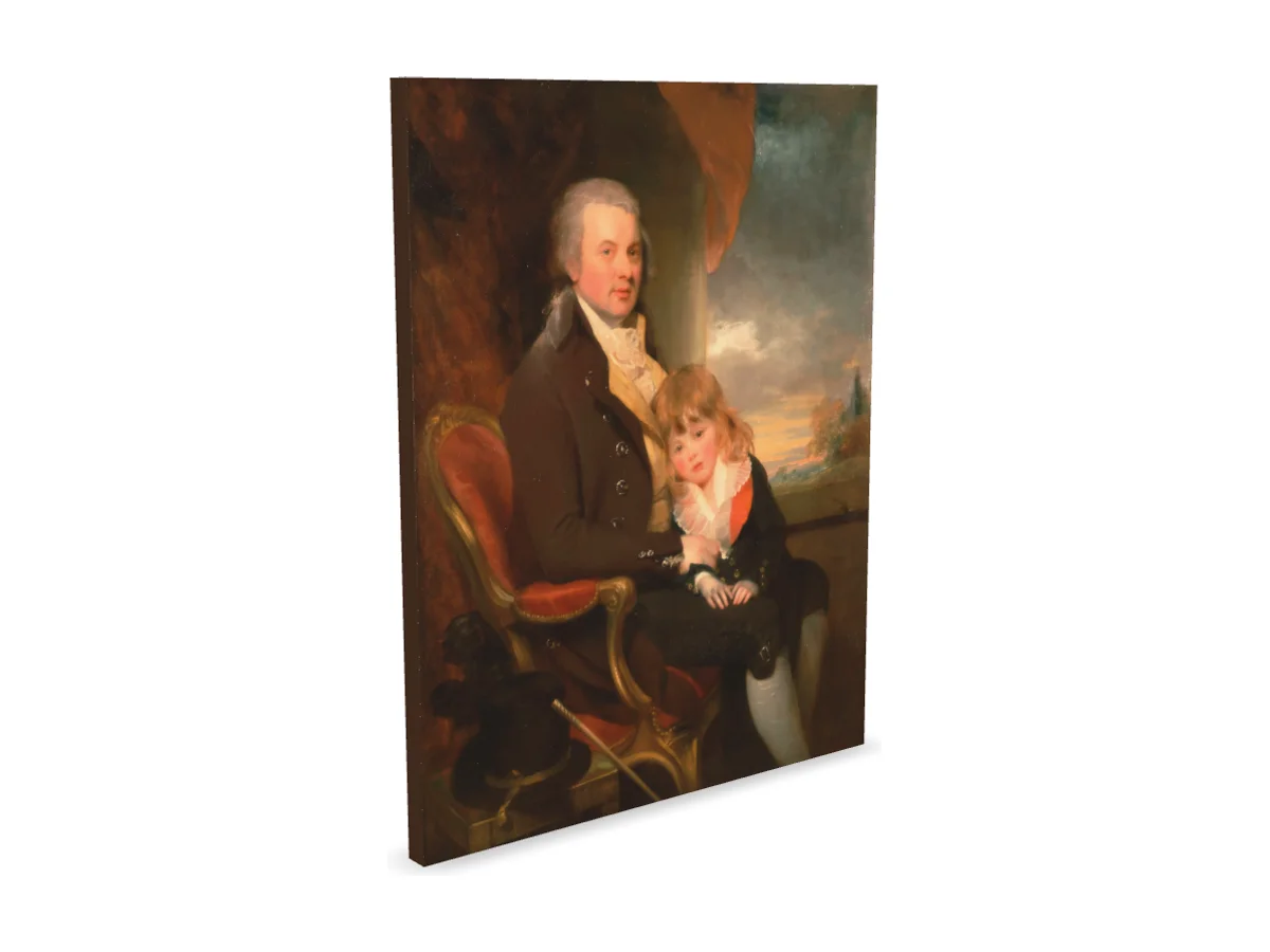 A portrait painting as a canvas whose sides are finished in one solid color.